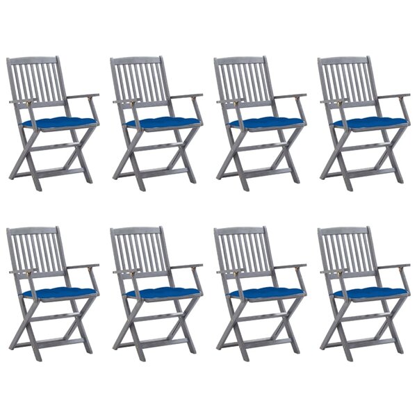 vidaXL Chaises pliables d'extérieur lot de 8 et coussins Bois d'acacia