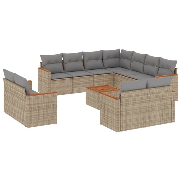 vidaXL Salon de jardin avec coussins 12 Pièces beige résine tressée