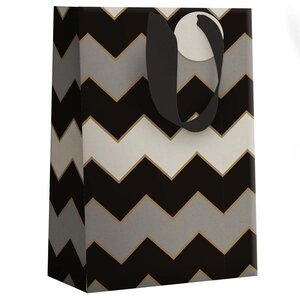 Sac cadeau grand format chevrons noir et gris - draeger paris