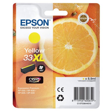 33xl oranges" cartouche d'encre originale grande capacité claria premium (c13t33644012) - jaune"