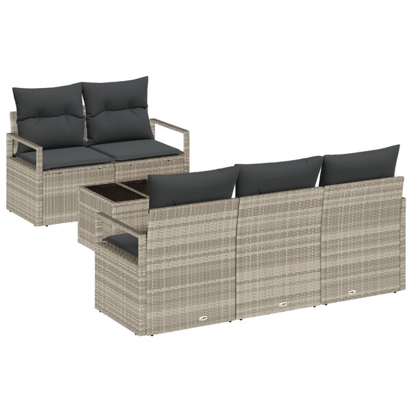 Ensemble de canapé de jardin 6 pièces avec coussins gris clair en rattan poly
