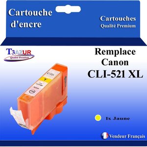 T3AZUR - Cartouche compatibles avec Canon CLI521 CLI-521 XL pour Canon Pixma iP3600 iP4600 iP4700 MP540 MP550 MP560 - Jaune