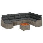 vidaXL Ensemble de Canapé de Jardin 9 Pièces avec Coussins Gris Poly Rotin