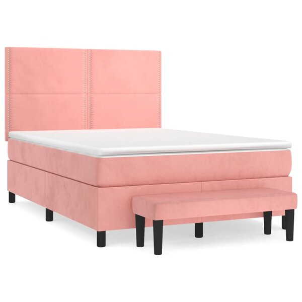 vidaXL Sommier à lattes de lit avec matelas Rose 140x190 cm Velours