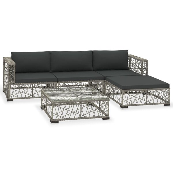 vidaXL Salon de jardin 5 Pièces avec coussins Résine tressée Gris