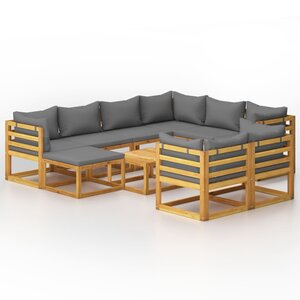 vidaXL Salon de jardin 10 Pièces avec coussin Bois d'acacia solide