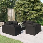 vidaXL Salon de jardin 9 Pièces avec coussins Résine tressée Noir