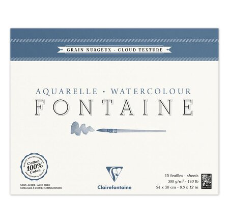 Bloc Fontaine 15F nuageux 24x30 300g encollé 4 côtés Blanc CLAIREFONTAINE