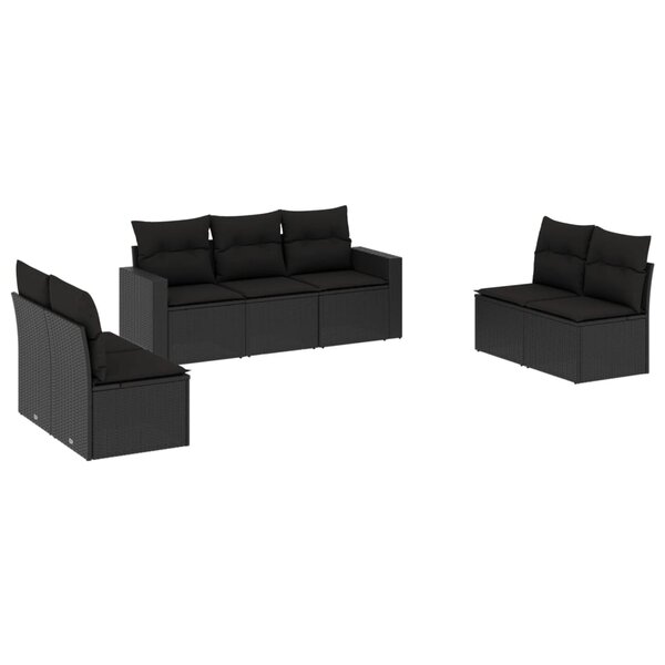 vidaXL Salon de jardin 7 Pièces avec coussins noir résine tressée