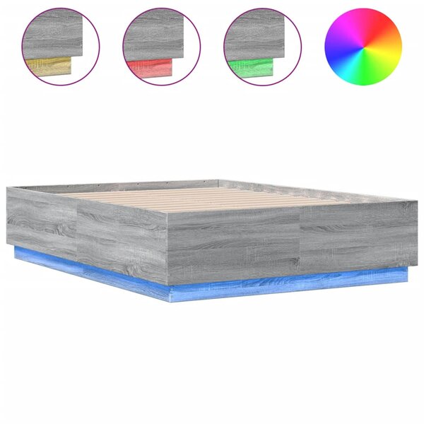 vidaXL Cadre de lit avec lumières LED sonoma gris 120x190 cm