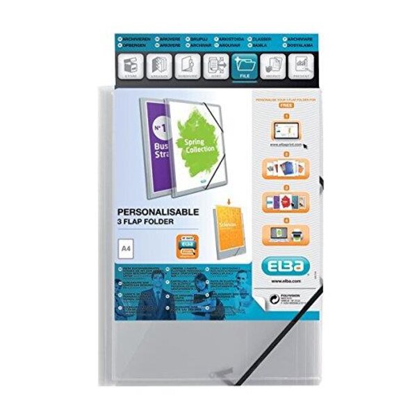 Chemise Polyvision 3 rabats format A4 personnalisable Assortie Aléatoire ELBA