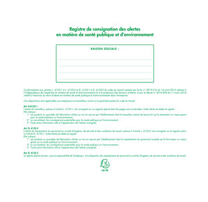 Piqûre 24x32cm Registre des alertes de santé publique et d’environnement 20 pages EXACOMPTA
