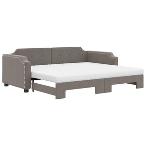 vidaXL Lit de jour avec gigogne et matelas taupe 90x200 cm tissu