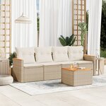vidaXL Salon de jardin avec coussins 5 Pièces beige résine tressée