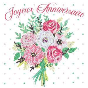 Kit carte broderie diamant 18x18cm Anniversaire bouquet