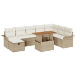vidaXL Ensemble de Canapé de Jardin de 9 Pièces Avec Coussins Beige Rattan Poly