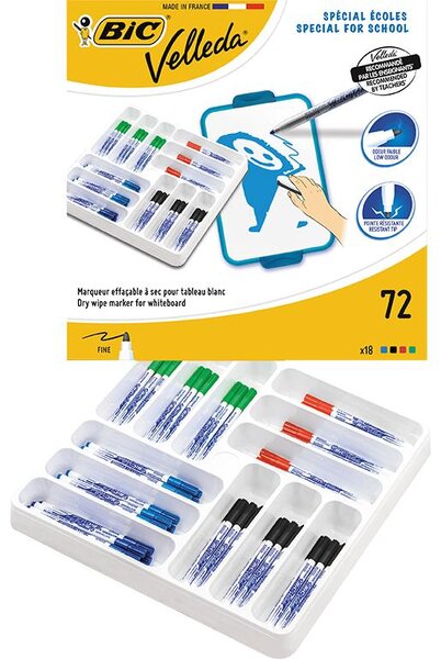 Class pack 72 Feutres tableau blanc effaçable 1721 Pte Fine Ogive Classiques VELLEDA