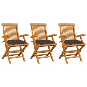 vidaXL Chaises de jardin avec coussins taupe lot de 3 Bois teck massif