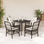 vidaXL Ensemble à manger de jardin 5 Pièces et coussins marron poly rotin