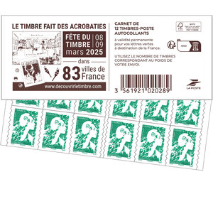 Carnet 12 timbres Marianne de l'avenir - Lettre Verte - Couverture Fête du timbre