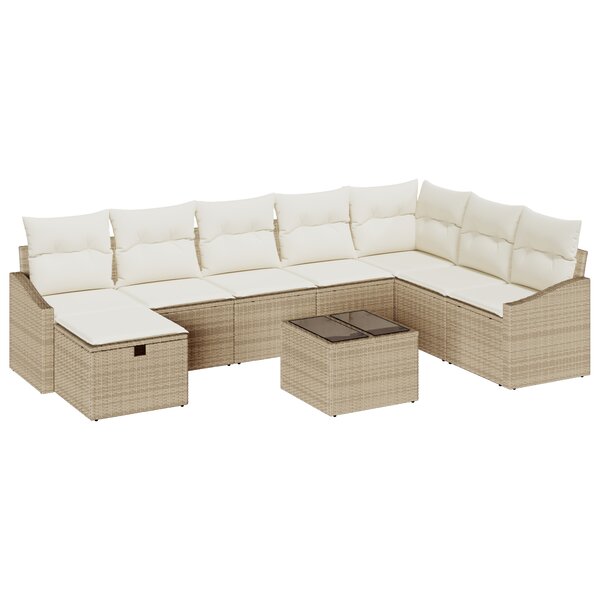 vidaXL Ensemble de canapé de jardin 9 pièces avec coussins Beige Poly Rotin