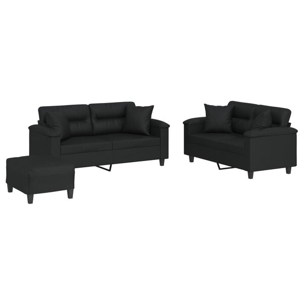 vidaXL Ensemble de canapés 3 Pièces avec coussins noir similicuir