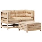 vidaXL Salon de jardin 3 Pièces avec coussins Bois de pin massif
