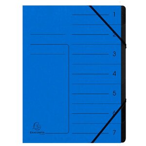 Trieur Agrafé Avec Élastiques Intérieur Noir 7 Compartiments - A4 - Bleu - Exacompta