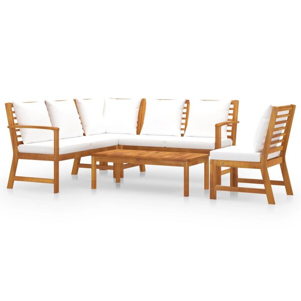 vidaXL Salon de jardin 5 Pièces avec coussin Crème Bois d'acacia solide