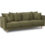 Canapé fixe 4 places CONSTANCE - Tissu vert - Pied en bois massif - 212 x 87 x 93 cm