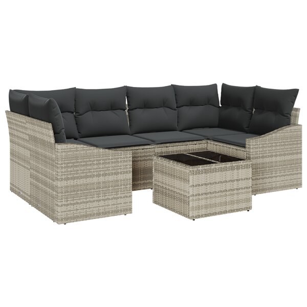 vidaXL Ensemble de salle à manger de jardin 7 pièces avec coussins gris clair en poly rotin