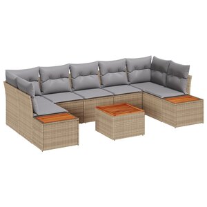vidaXL Ensemble de Canapés de Jardin 8 pièces avec Coussins Beige Poly Rattan