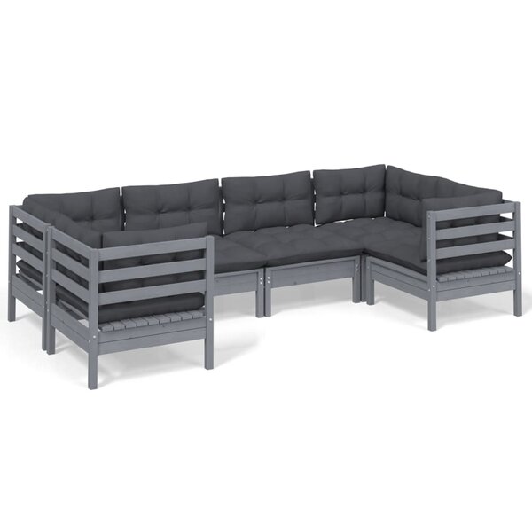 vidaXL Salon de jardin 6 Pièces avec coussins gris bois de pin