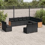 vidaXL Salon de jardin 12 Pièces avec coussins noir résine tressée