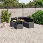 vidaXL Salon de jardin 6 Pièces avec coussins noir résine tressée