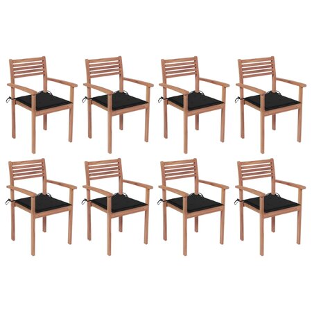 vidaXL Chaises de jardin empilables avec coussins lot de 8 Teck solide