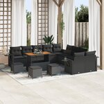 Ensemble de canapé de jardin de 14 pièces avec coussins Noir en rotin synthétique Acacia