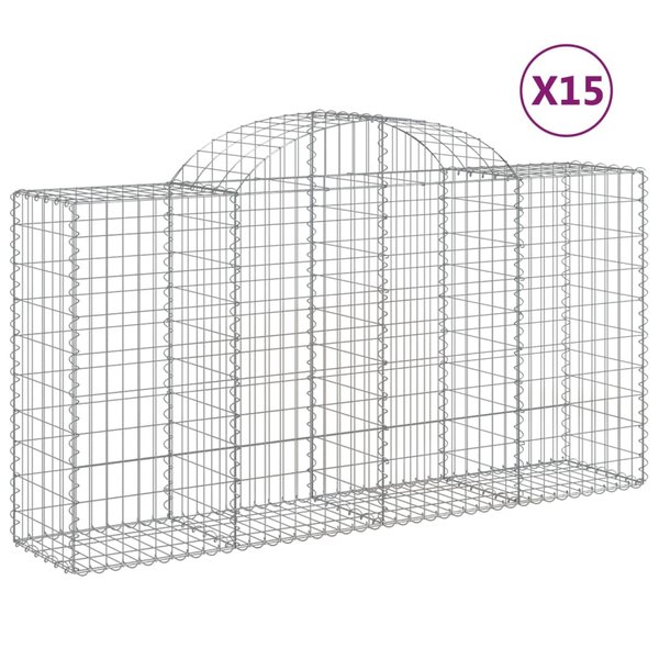 vidaXL Paniers à gabions arqués 15 Pièces 200x50x100/120 cm fer galvanisé