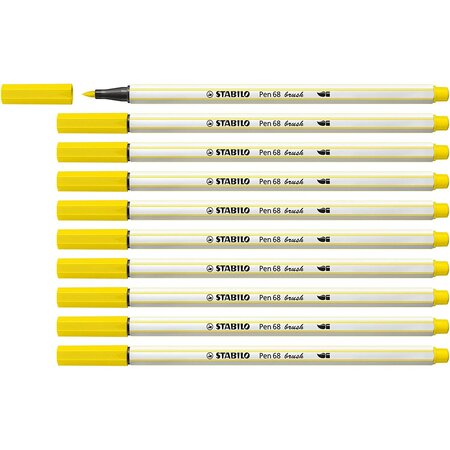 Feutre pinceau pen 68 brush  jaune citron x 10 stabilo
