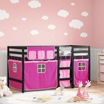 vidaXL Lit mezzanine enfants et rideaux rose 80x200cm bois pin massif