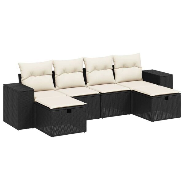 vidaXL Salon de jardin 6 Pièces avec coussins noir résine tressée