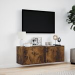vidaXL Meuble TV mural avec lumières LED chêne fumé 100x31x35 cm