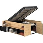 Lit adulte avec coffre relevable - chêne et noir 166 x 67 x 206 cm