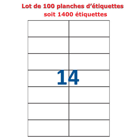 Lot de 100 Planches étiquettes autocollantes blanches sur feuille A4 : 105 x 42 3 mm (14 étiquettes)