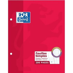 OXFORD 200 feuillets mobiles perforés - Grands carreaux - 22 cm x 17 cm x 0,9 cm