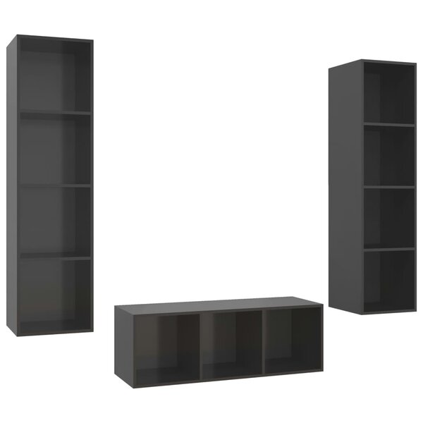 vidaXL Ensemble de meubles TV 3 Pièces Gris brillant Bois d'ingénierie