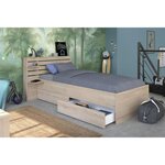Lit enfant 90 x 190/200 cm - chêne - Tête de lit + 2 tiroirs - 121 5 x 88 6 x 216 8 cm