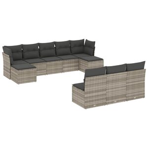 vidaXL Salon de jardin avec coussins 10 Pièces gris clair résine tressée