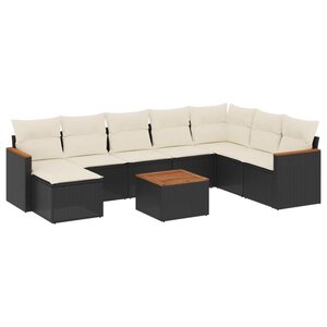 vidaXL Salon de jardin 9 Pièces avec coussins noir résine tressée