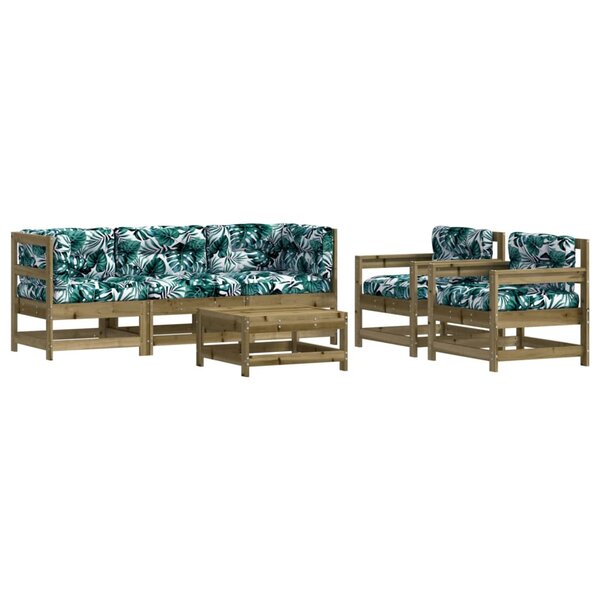 vidaXL Salon de jardin 6 Pièces avec coussins bois de pin imprégné